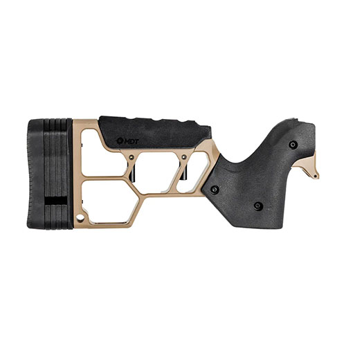 El Buttstock LSS Gen3 de MDT combina ergonomía clásica y modularidad, con un agarre de goma que te asegura control y precisión en cualquier condición.